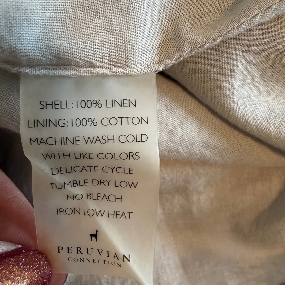 Peruvian Connection 100% Linen A Line Midi‎ Skirt Light Gray Size 10